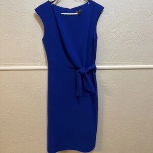 Tahari ASL Women Cobalt Blue Side Tie Crepe Sheath Dress Size 8